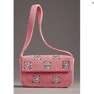 ANTHROPOLOGIE Fiona Beaded Bag Geometric Edition in Pink Rhinestone